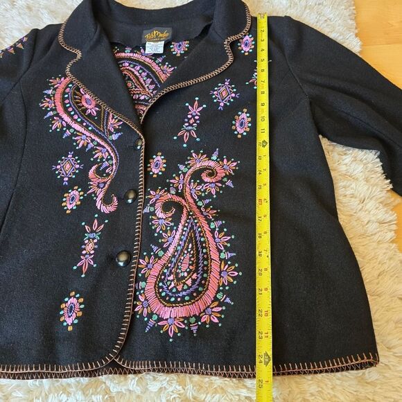Bob Mackie Blazer Jacket Paisley Embroidered Size 1X Wool Blend Westerncore - Picture 8 of 12